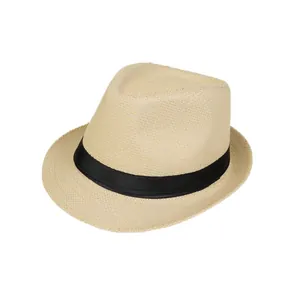 Chapeau Fedora en paille d'été avec ruban noir pour protection solaire et style outdoor