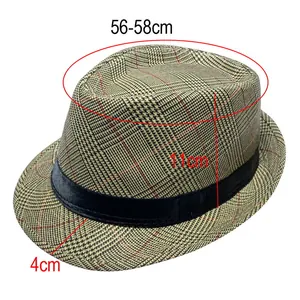 Detail showing dimensions of khaki fedora with 11cm height and 4cm brim for older men