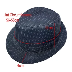 Navy blue pinstripe fedora hat for men and women, size 56-58cm, stylish jazz hat design