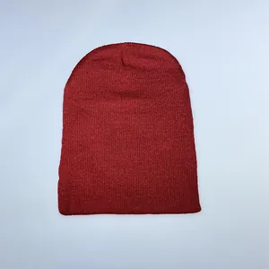 Winter knitted beanie in wine red color for men and women with soft thermal fabric