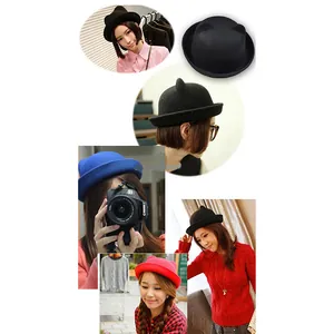 Détails de chapeaux melon d'hiver avec oreilles de chat en noir bleu et rouge élégant