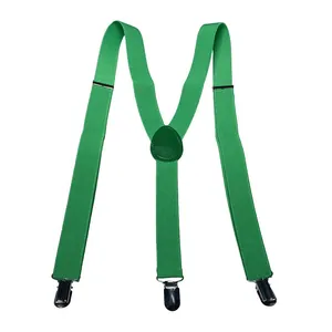 Dettaglio di bretelle a Y verde lime con cinghie elastiche e clip in metallo argento