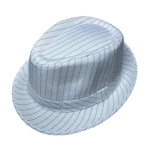 Classic white pinstripe fedora hat with British style and a vintage silhouette