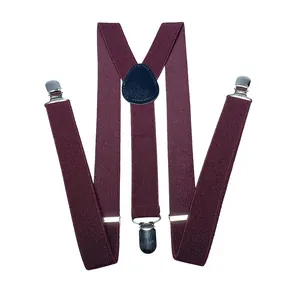 Dettaglio delle bretelle elastiche bordeaux a Y con rinforzo in pelle e clip in metallo