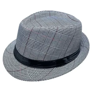 Classic British Vintage Plaid Fedora Hat For Men Women Gentleman Style Cotton Blend Jazz Hat Checkered Outdoor Sun Hat