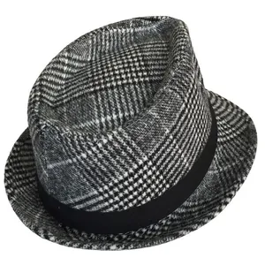 Cappello fedora in stile britannico a quadri grigi con fascia nera per uomo e donna