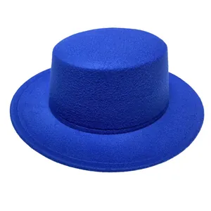 Macro detail of the premium felt texture on this wide brim blue wool Fedora hat