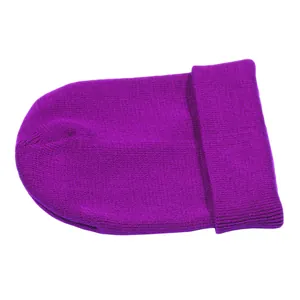 Classic purple ribbed knit beanie hat for men and women with a stylish folded cuff design