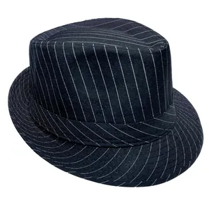 Detailed texture of black pinstripe fedora hat with classic gentleman style aesthetic
