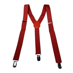 Dettaglio delle bretelle rosse a forma di Y con tessuto elastico e clip regolabili