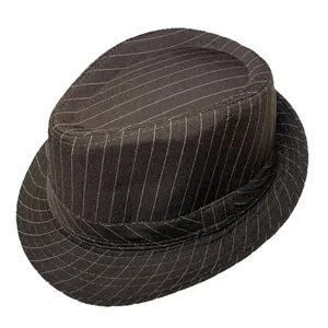 Classic dark pinstripe fedora hat with teardrop crown and elegant band for men and women
