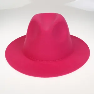 Draufsicht auf den fuchsiafarbenen Wollfilzhut mit eingedrückter Krone und breiter Krempe