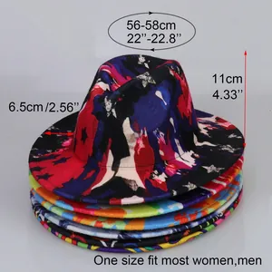 Unisex tie-dye fedora hat with 56-58cm circumference and 6.5cm wide brim dimension