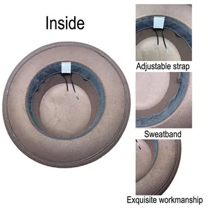 Detail showing the adjustable inner drawstring and sweatband of the brown wool fedora hat