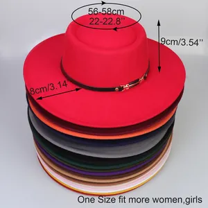 Flat top jazz hat in assorted colors with leather band and golden buckle for women