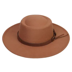 Retro brown wool felt fedora hat with a leather decorative band for men and women