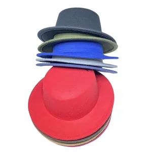 Stack of colorful wide brim wool felt hats showing texture and variety of vibrant colors