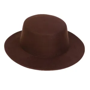 Classic wide brim flat top wool felt fedora hat in chocolate brown for men and women