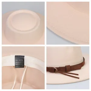 Classic beige felt fedora hat with brown suede band detail and fine stitching texture