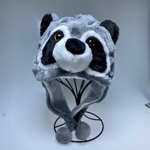 Détails du bonnet en peluche raton laveur avec fausse fourrure grise et doublure