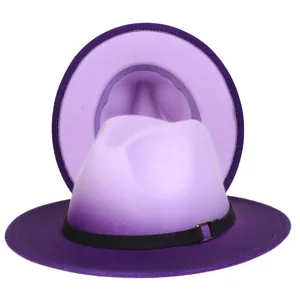 Detailed view showing the interior lining and purple gradient texture of the fedora hat