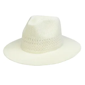 Classic white Panama straw fedora hat with breathable weave for summer sun protection