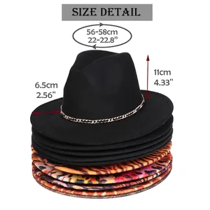 Size chart for two-tone wool fedora hat with metal chain, measuring 56-58cm head circumference