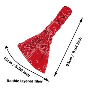 Détail des dimensions du bandeau de yoga rouge à motif paisley en double épaisseur