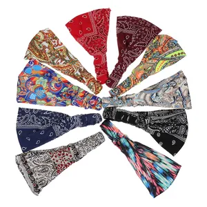 Lot de 9 bandeaux élastiques larges avec motifs cachemire et tie-dye pour le yoga