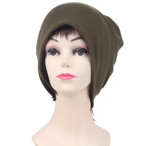 Close-up of olive green seamless cycling headwear on a model for outdoor sports protection