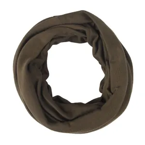 Close-up of olive green seamless cycling neck gaiter in breathable knitted fabric