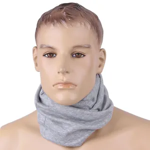 Detail of light gray seamless cycling neck gaiter in breathable elastic soft fabric