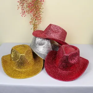 Chapeaux de cowboy scintillants en or argent rose et rouge pour fêtes et festivals