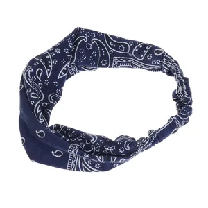 Bandeau de yoga bleu marine à motif paisley avec torsion élastique et style bohème