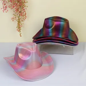 Bunte Regenbogen Cowboyhüte mit Metallic-Effekt für Party- und Festival-Dekorationen