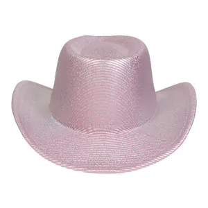 Detail of pink glitter cowboy hat surface with wide brim for party costumes