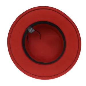 Flacher Fedora-Hut mit breiter Krempe aus Wolle in Dunkelrot, Baumwolle und Polyester