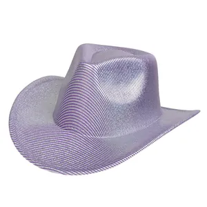 Detail of lavender cowboy hat with metallic texture and fine horizontal ripple patterns