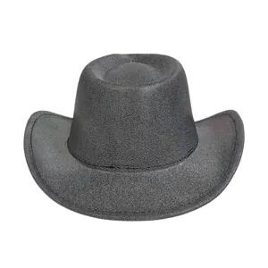 Detailed view of grey patterned western cowboy hat with sequins and curved brim