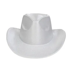 Detailed view of pearl white sequins on a wide-brimmed western style cowboy hat