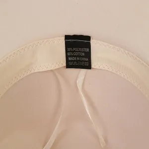 Vue détaillée de l'intérieur d'un chapeau fedora avec étiquette d'entretien et bandeau