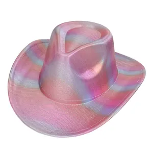 Detail der Regenbogen-Hologramm-Oberfläche und Textur auf dem Western-Cowboy-Partyhut