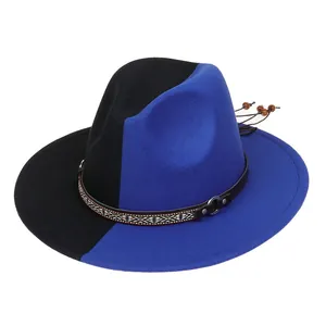 Chapeau fedora bicolore en laine de style britannique avec ruban ethnique tissé