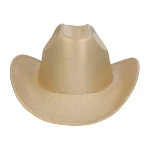 Macro detail of champagne gold glitter texture on western style cowboy hat brim