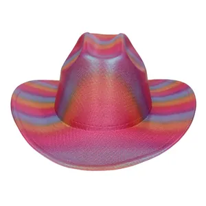 Detailansicht des holografischen Regenbogen-Cowboyhuts mit Metallic-Finish für Partys