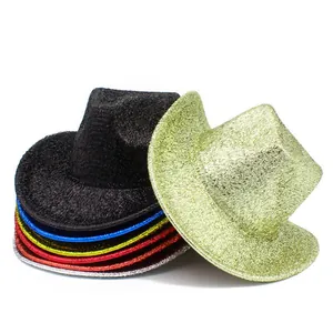 Chapeau de Cowboy Occidental à Paillettes Brillantes pour Femmes Hommes Fête Jazz Fedora Costume Performance Bal Bord Large Chapeau Scintillant