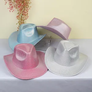 Glitter Western Cowboy Hat Metallic Sparkling Wide Brim Hat For Halloween Festive Party Costume Women Men Accessory