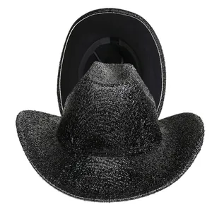 Chapeau de cowboy noir à paillettes pour fêtes avec une finition métallique brillante