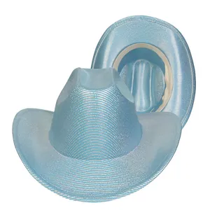 Metallic blue western cowboy hat with silver brim and textured glitter finish for parties