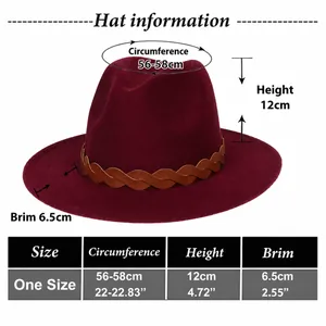 Größentabelle für Western-Filzhut mit Maßangaben in Zentimetern und Zoll
